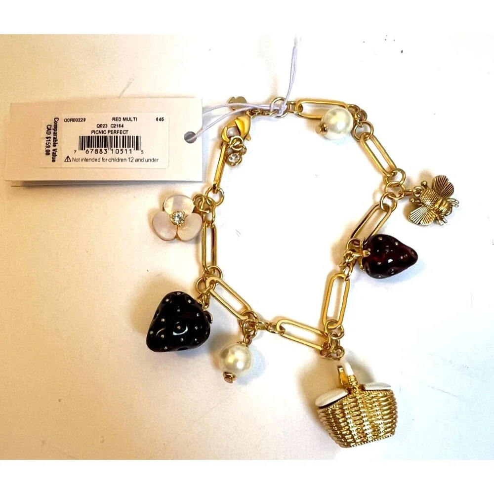 KATE SPADE PRECIOUS SUMMER Bracelet Picnic Strawberries HoneyBees Flowers Pearls - Picture 12 of 14